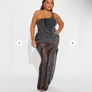 Fashion Nova Black and Silver One-Shoulder Dress